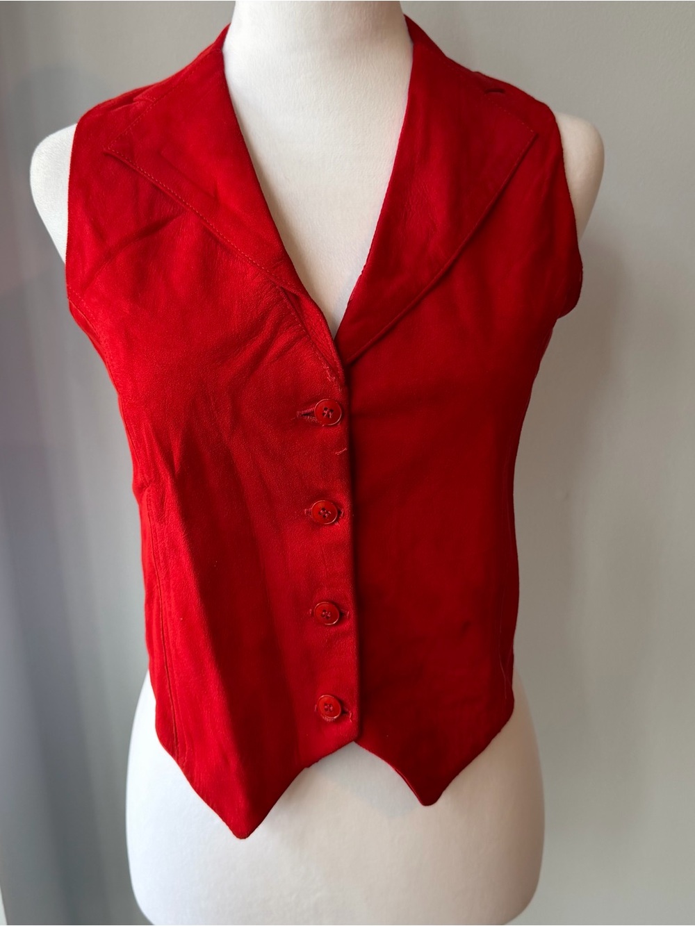 VTG GJ Forbes Red Leather Suede Vest Women Small USA Western Cowgirl Y2K V-Neck⁠